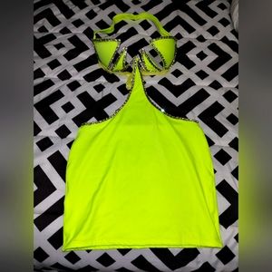 Custom made Brazilian carnival style neon yellow dress stretchy